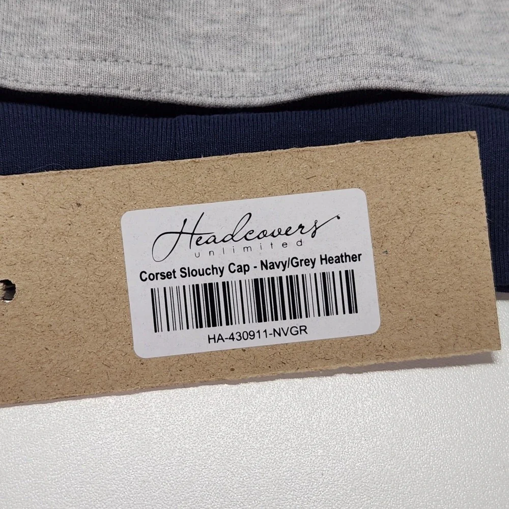 Cardani Corset Slouchy Cap Women One Size Navy Grey NWT Organic Cotton Beanie